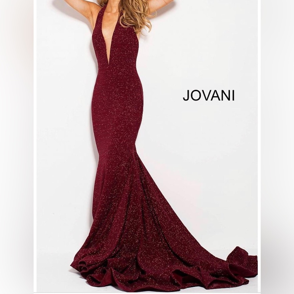 Jovani Wine Red Prom Dress with Train Size 0